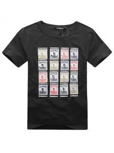 新款复古邮票印花圆领短袖T恤4色可选